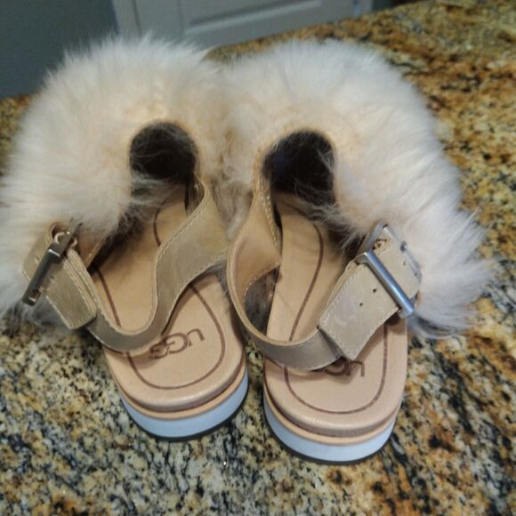 Ugg Australia 6.5 Womens Holly Soft Ochre 1019870 Casual Fashion Fur Sandal Shoe - Picture 4 of 8